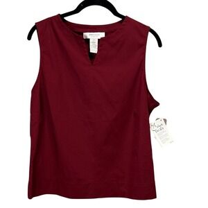 Jones & Co Stretch Burgundy Sleeveless Split Neck Shell Top Side Zip NWT L